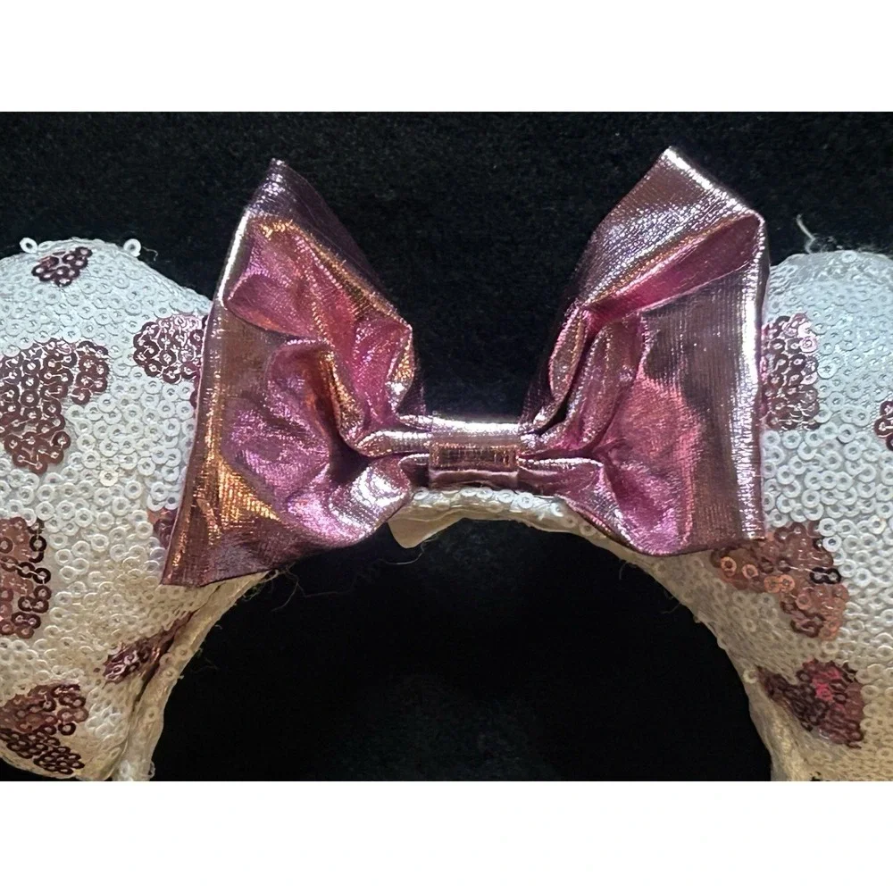 Disney Parks Heart Sequin Minnie Mouse Ears Pink Bow Headband + Glasses (Bonus)